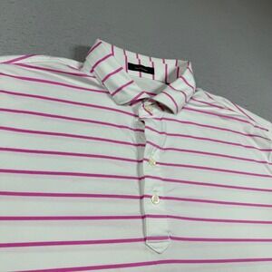 Turtleson Mens XL Performance Golf Polo Shirt White Pink Striped Short Sleeve